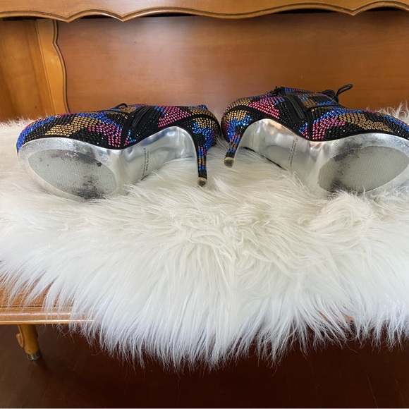 Sheikh Platform Stiletto Ankle Boots, Multi Color Studded Rhinestones - Picture 7 of 10